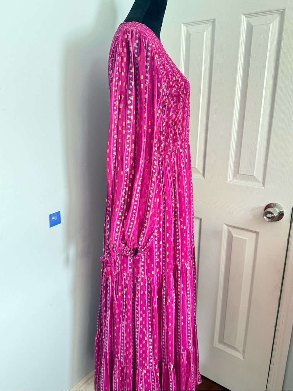 Oliphant Wine-Red Printed Maxi Dress with Long Sleeves - Picture 7 of 15
